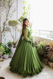 Beautiful two layers dress Two Layers Border Flare Maxi With dupatta 3pcs