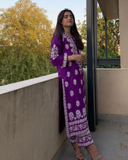 Indian Chikan Embroidery (Embossed) 2-Piece Stitched Dress